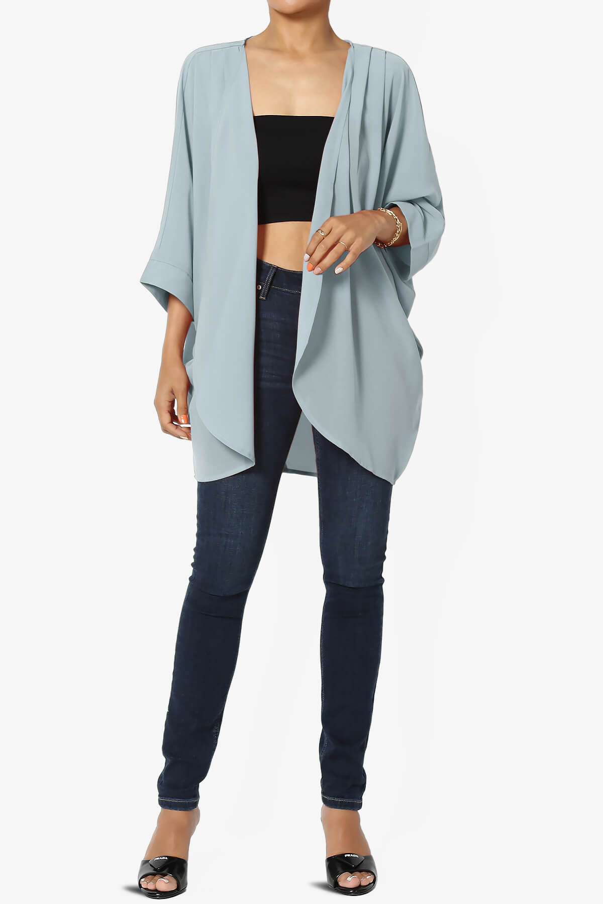 Blivia Pleated Kimono Chiffon Cardigan ASH BLUE_6