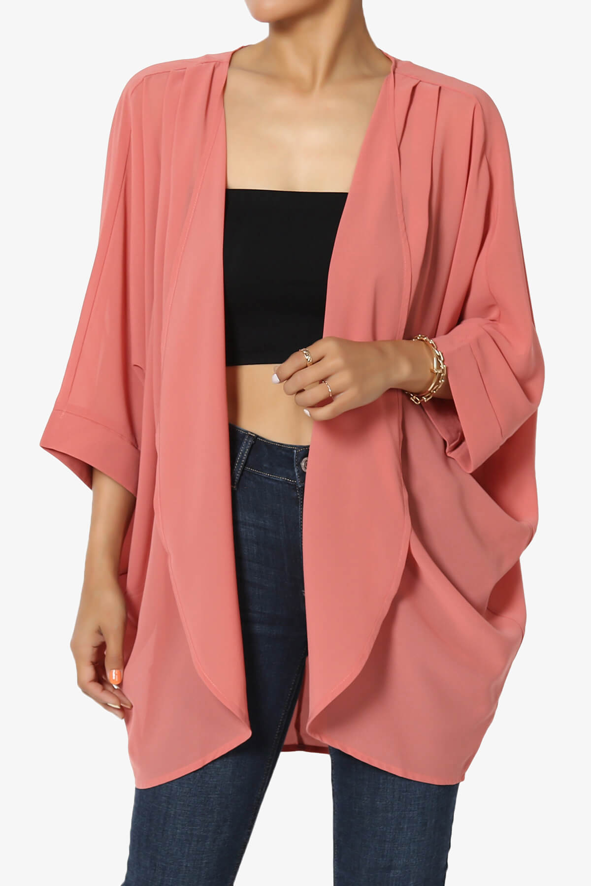Blivia Pleated Kimono Chiffon Cardigan ASH ROSE_1
