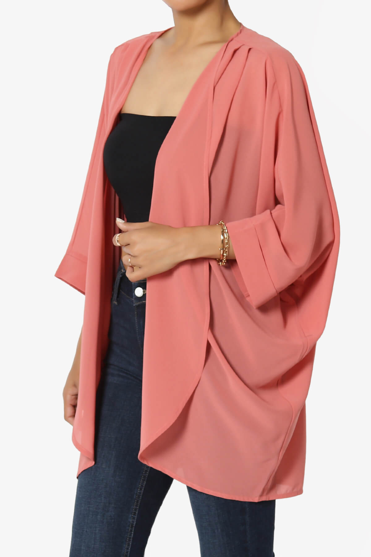 Blivia Pleated Kimono Chiffon Cardigan ASH ROSE_3