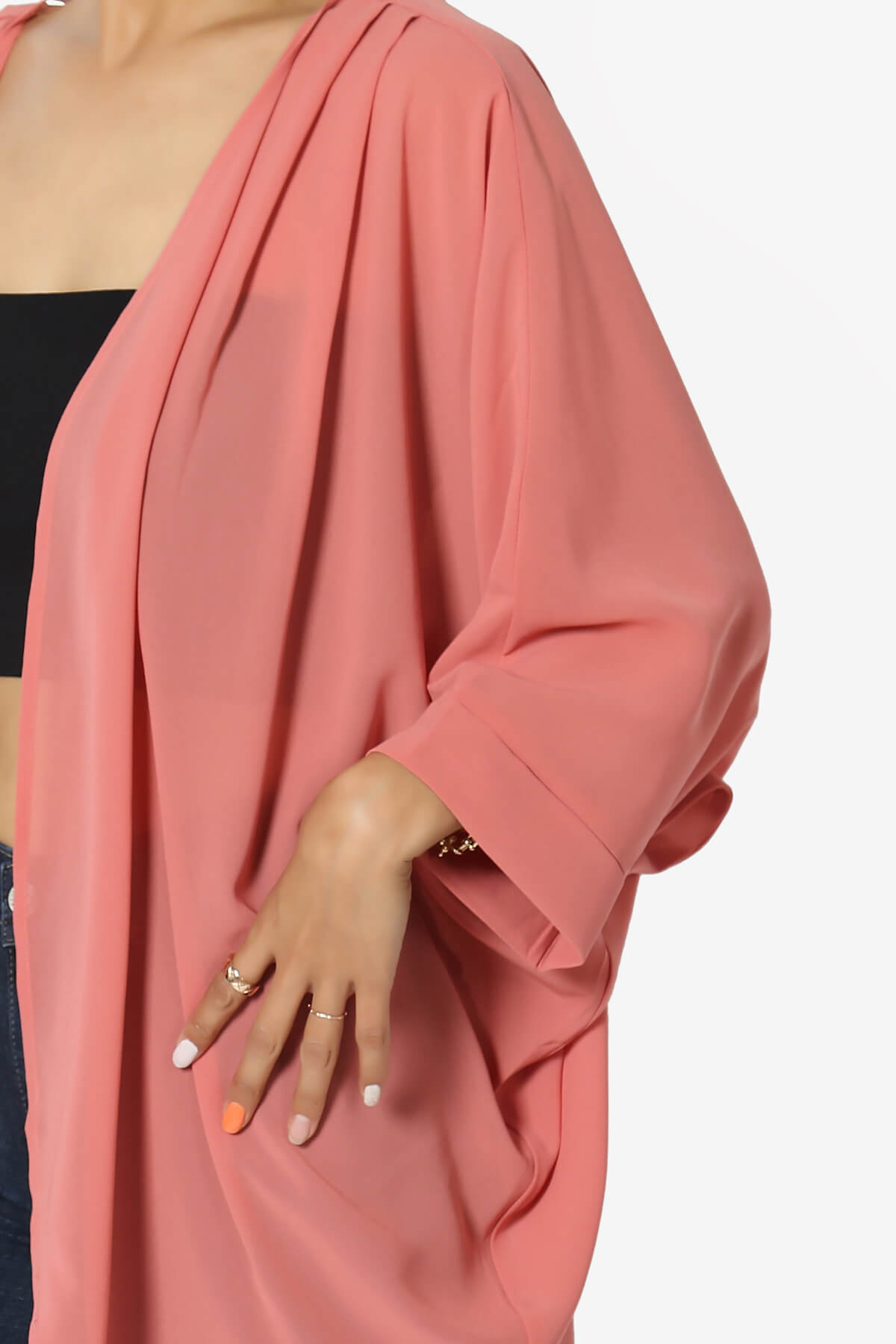 Blivia Pleated Kimono Chiffon Cardigan ASH ROSE_5