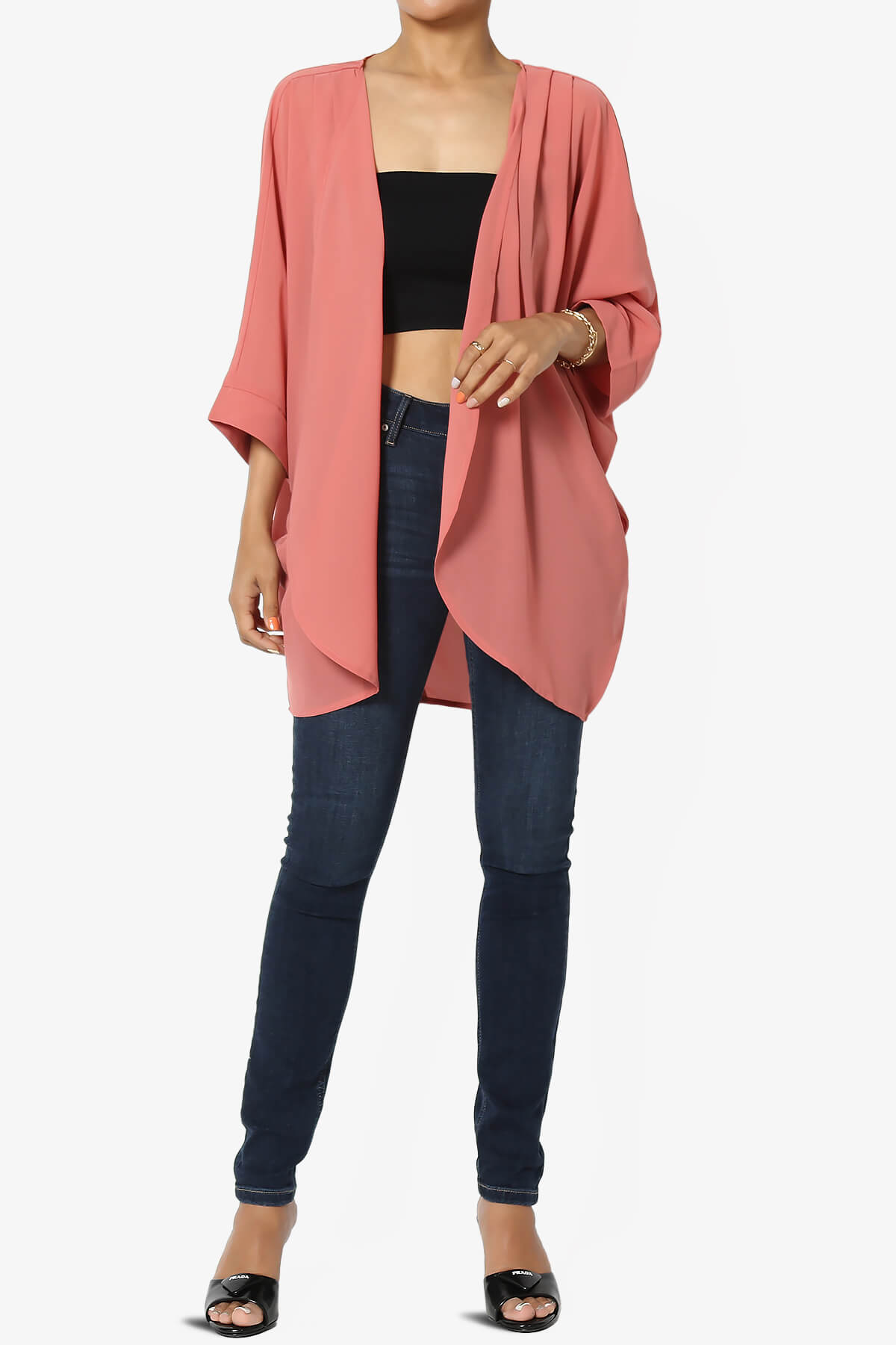 Blivia Pleated Kimono Chiffon Cardigan ASH ROSE_6