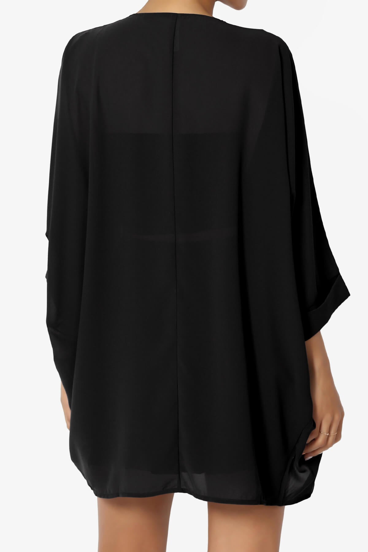 Blivia Pleated Kimono Chiffon Cardigan BLACK_2