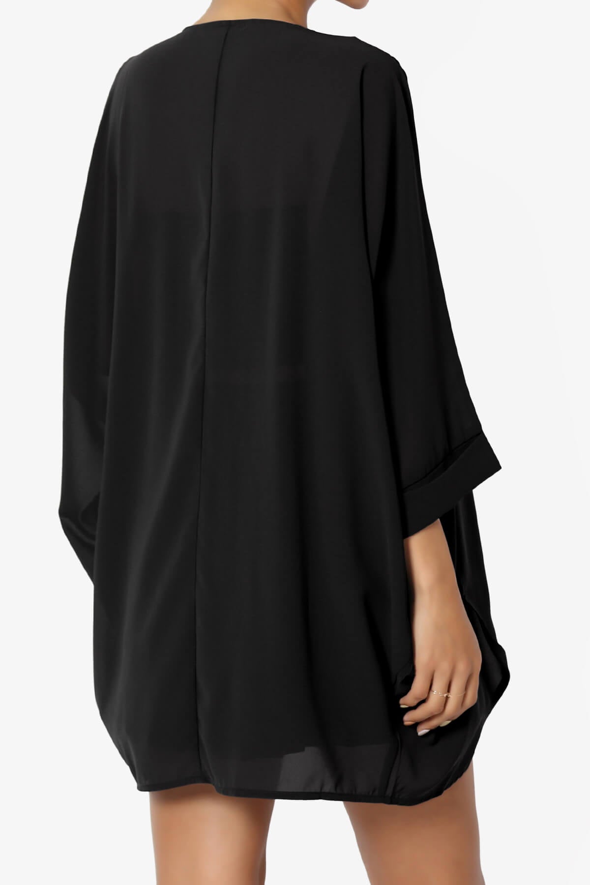 Blivia Pleated Kimono Chiffon Cardigan BLACK_4