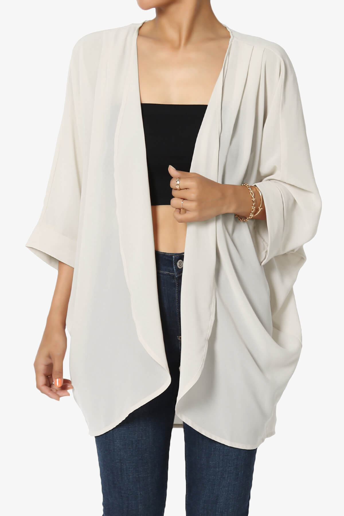 Blivia Pleated Kimono Chiffon Cardigan BONE_1