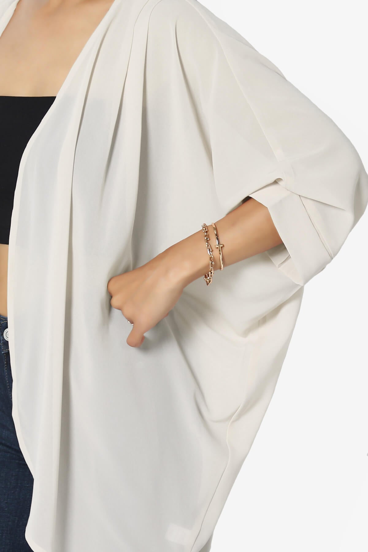 Blivia Pleated Kimono Chiffon Cardigan BONE_5