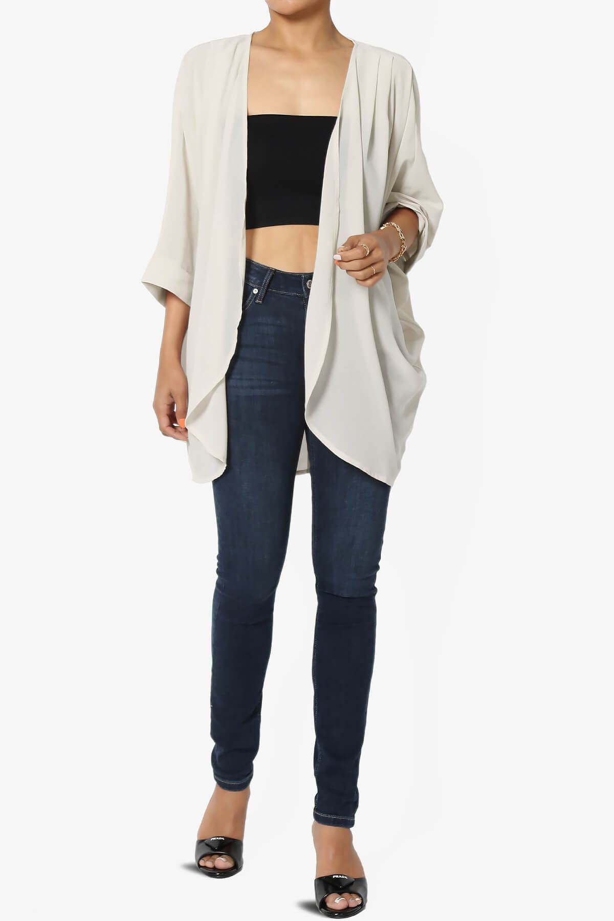 Blivia Pleated Kimono Chiffon Cardigan BONE_6