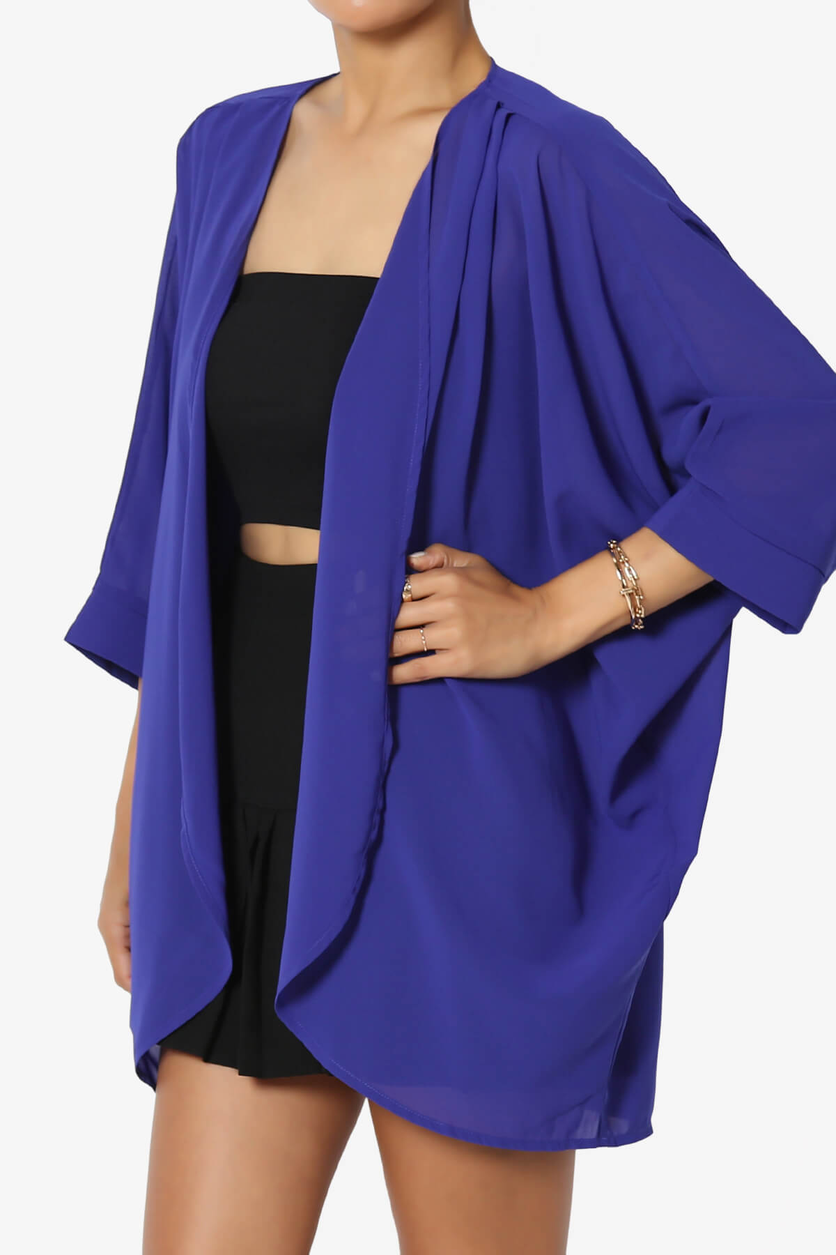 Blivia Pleated Kimono Chiffon Cardigan BRIGHT BLUE_3