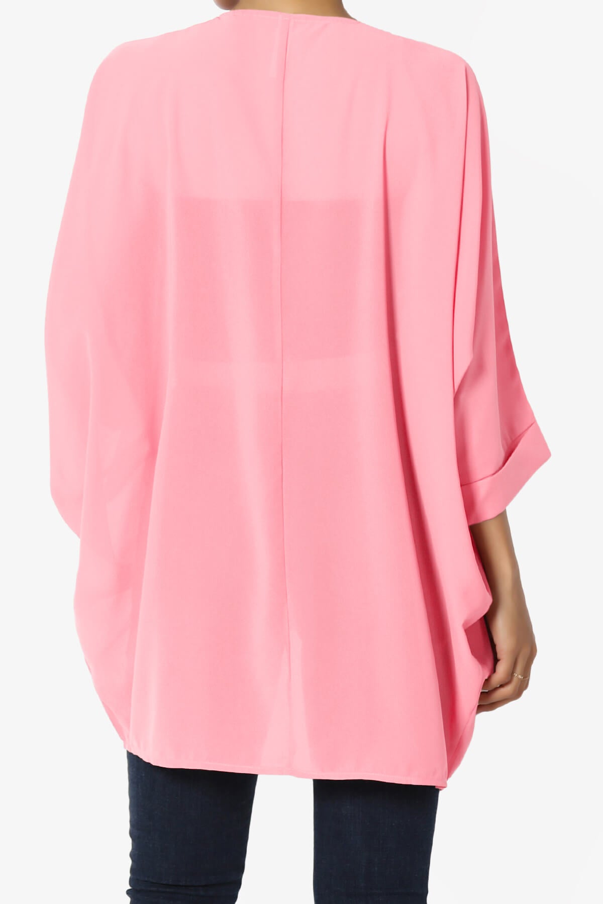 Blivia Pleated Kimono Chiffon Cardigan BRIGHT PINK_2