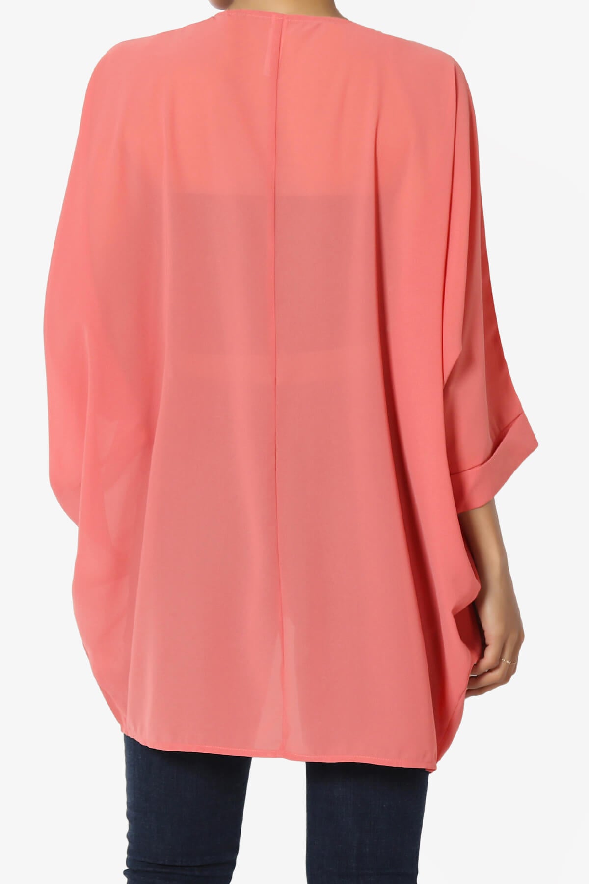 Blivia Pleated Kimono Chiffon Cardigan CORAL_2