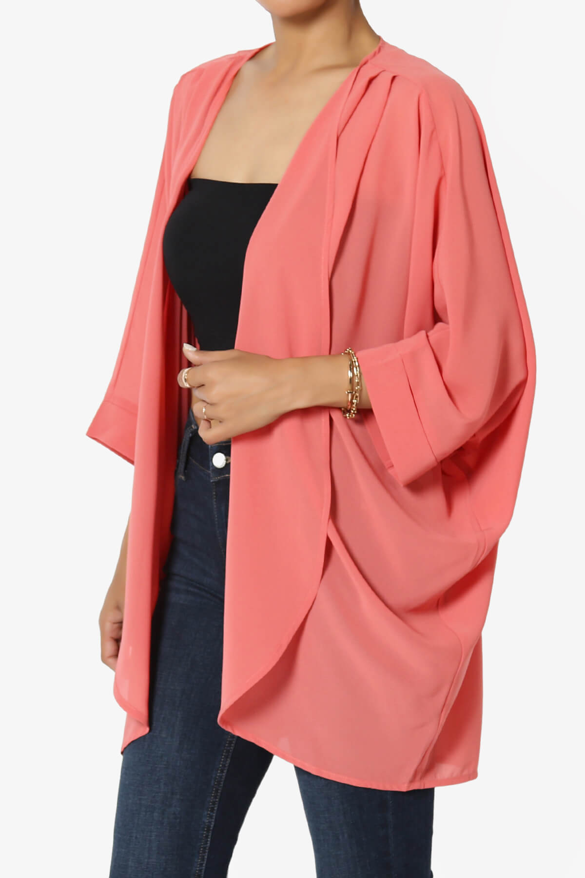 Blivia Pleated Kimono Chiffon Cardigan CORAL_3