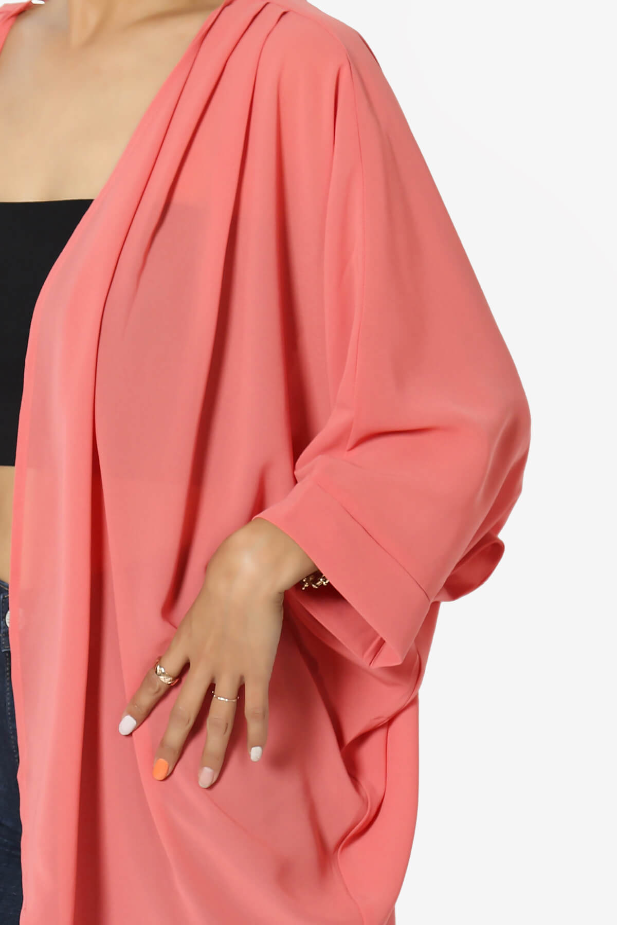 Blivia Pleated Kimono Chiffon Cardigan CORAL_5