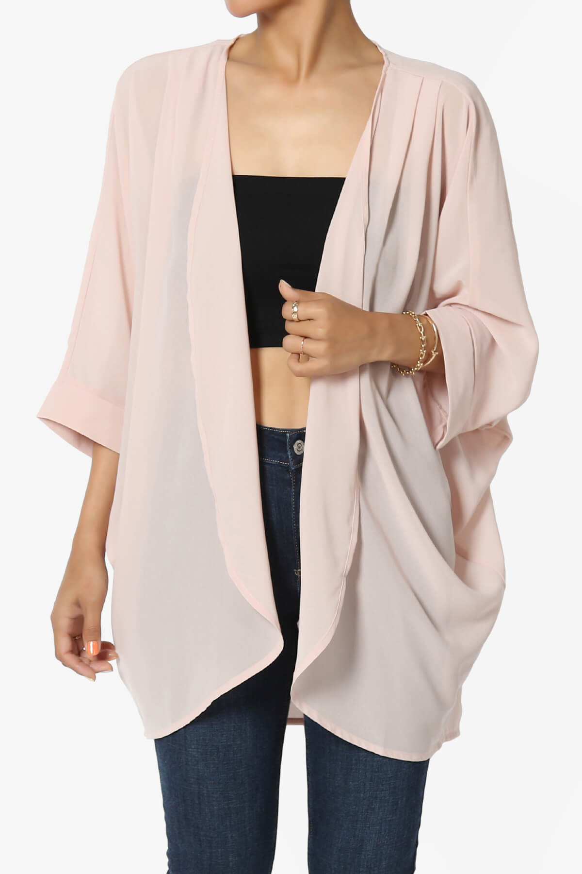Blivia Pleated Kimono Chiffon Cardigan DUSTY BLUSH_1
