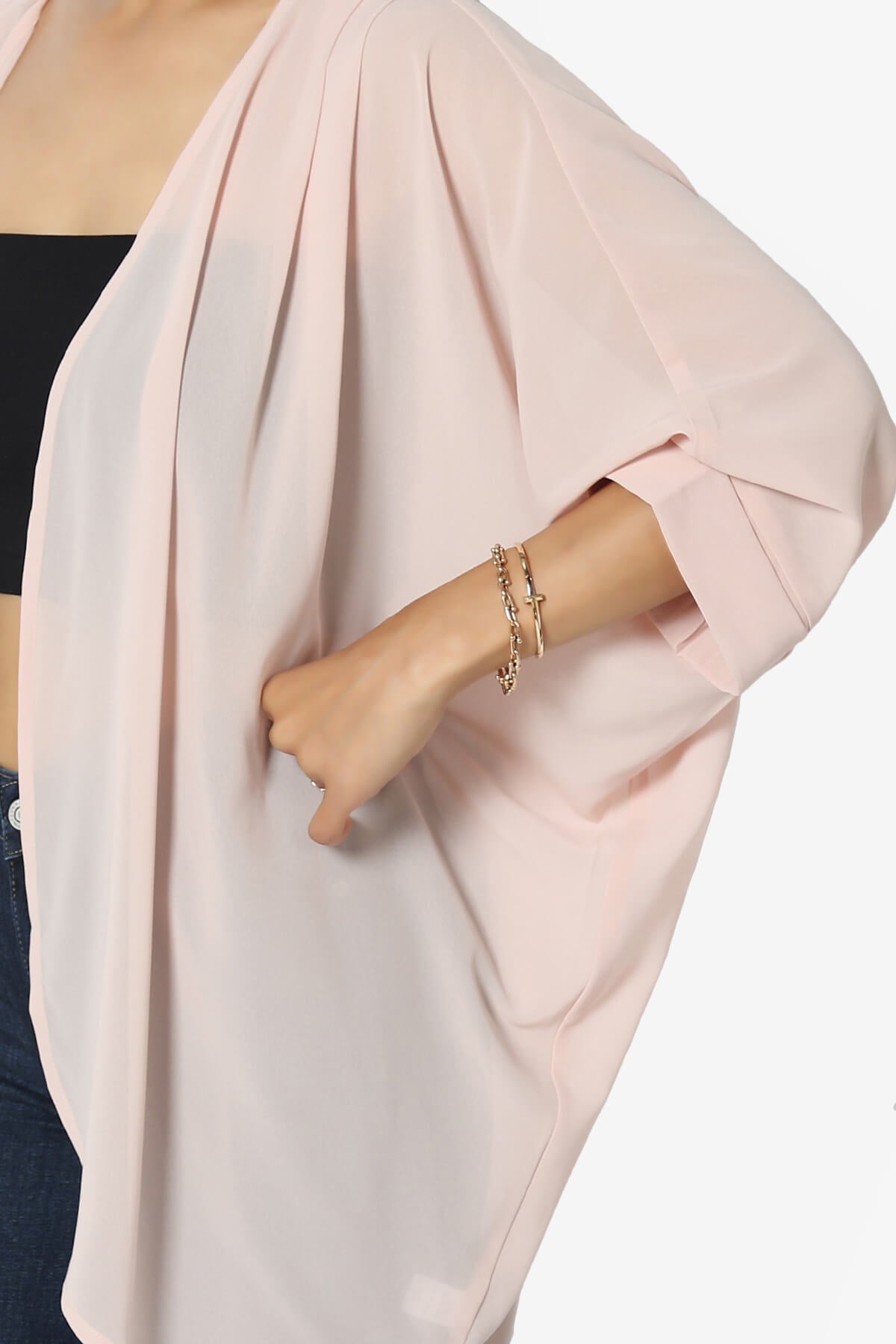 Blivia Pleated Kimono Chiffon Cardigan DUSTY BLUSH_5