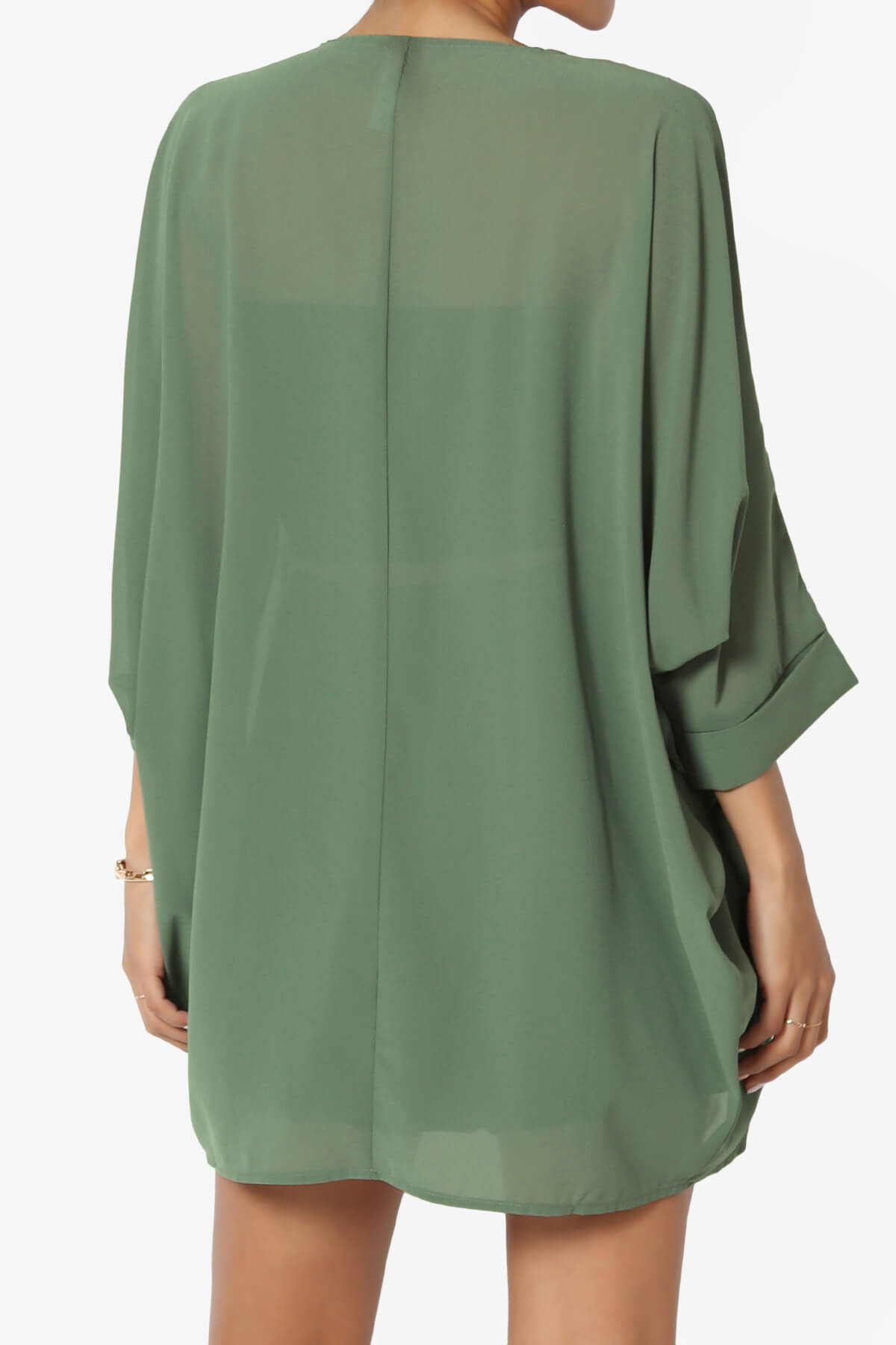 Blivia Pleated Kimono Chiffon Cardigan DUSTY OLIVE_2