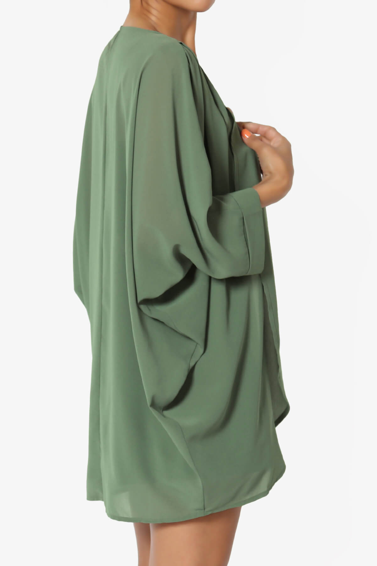 Blivia Pleated Kimono Chiffon Cardigan DUSTY OLIVE_4