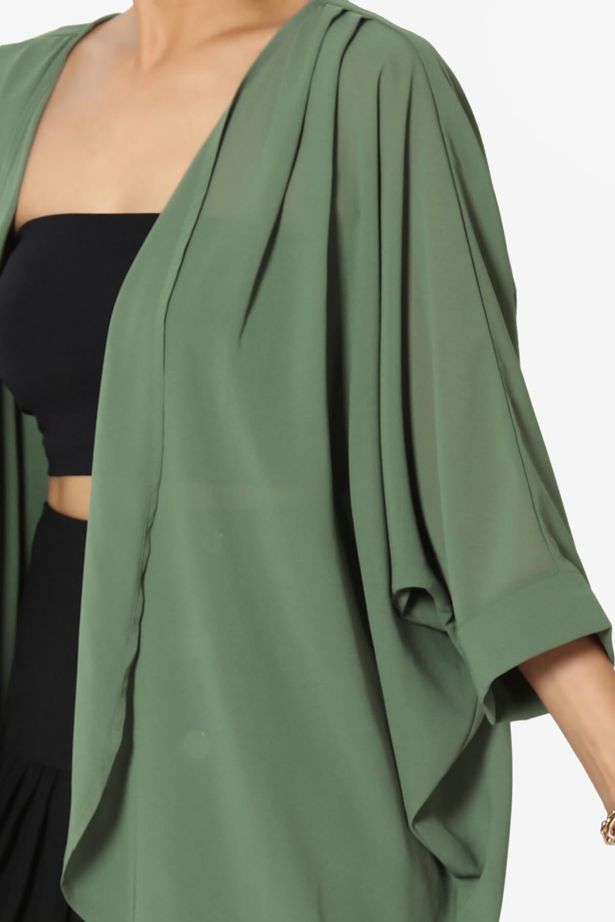 Blivia Pleated Kimono Chiffon Cardigan DUSTY OLIVE_5