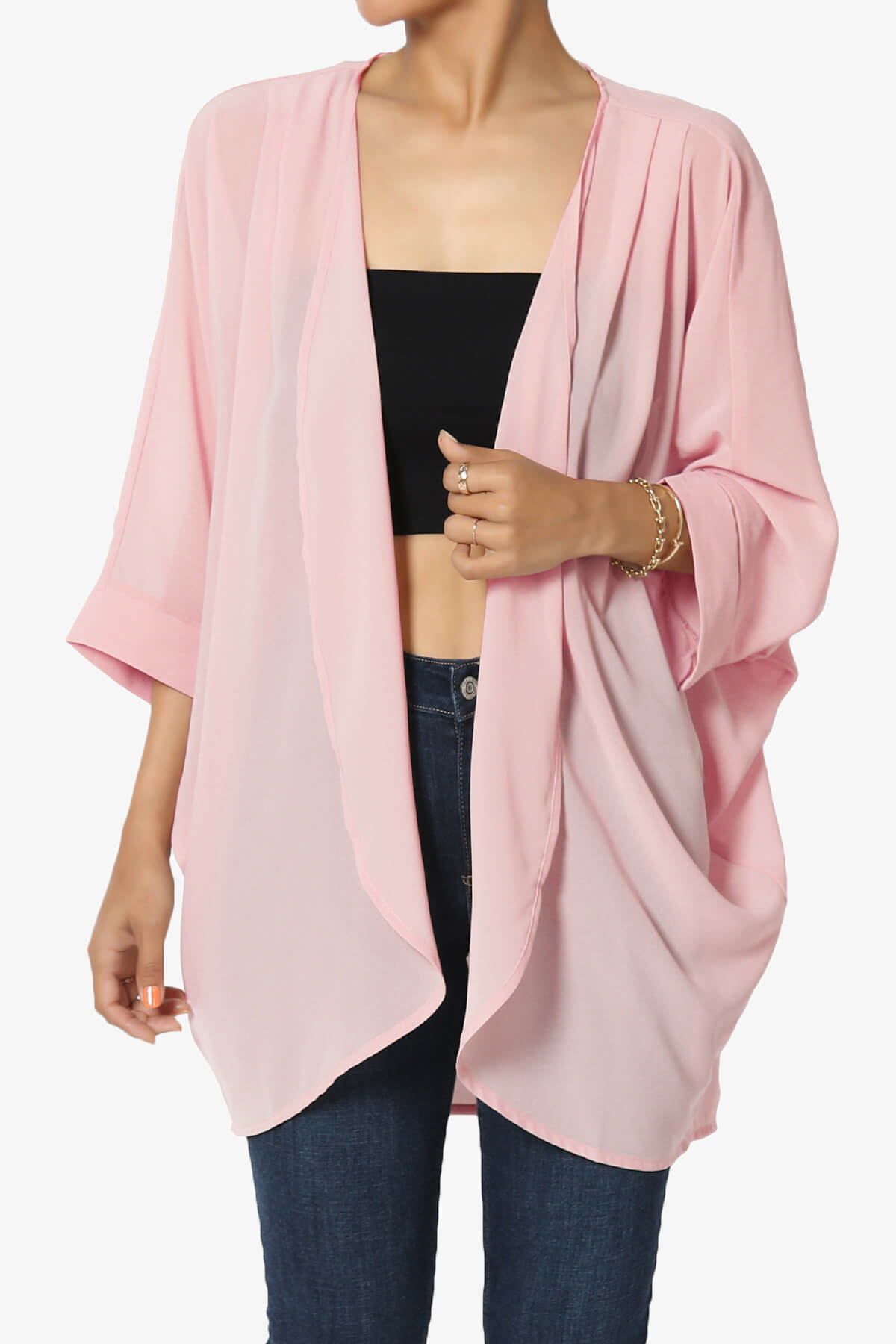 Blivia Pleated Kimono Chiffon Cardigan DUSTY PINK_1