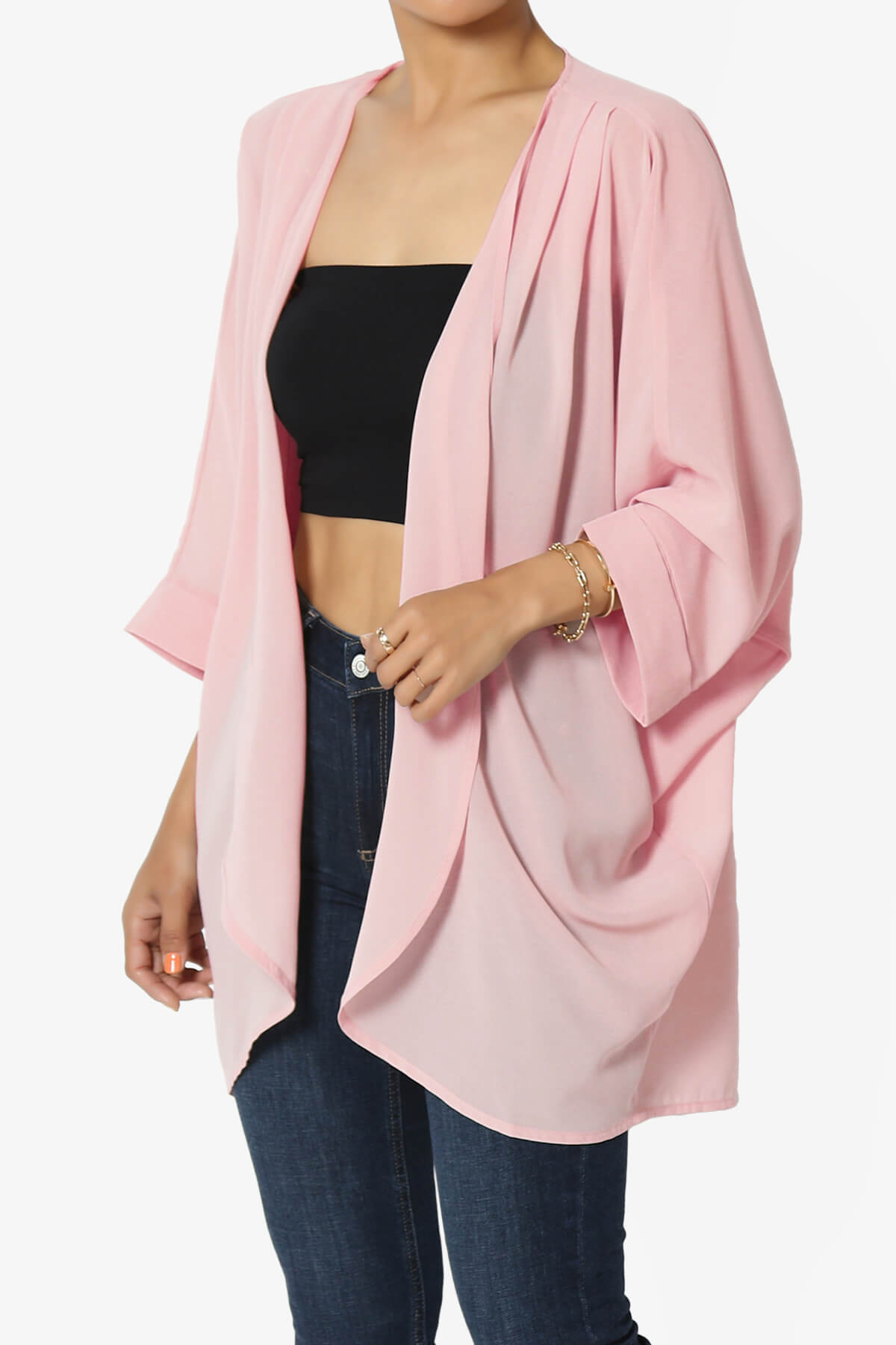 Blivia Pleated Kimono Chiffon Cardigan DUSTY PINK_3