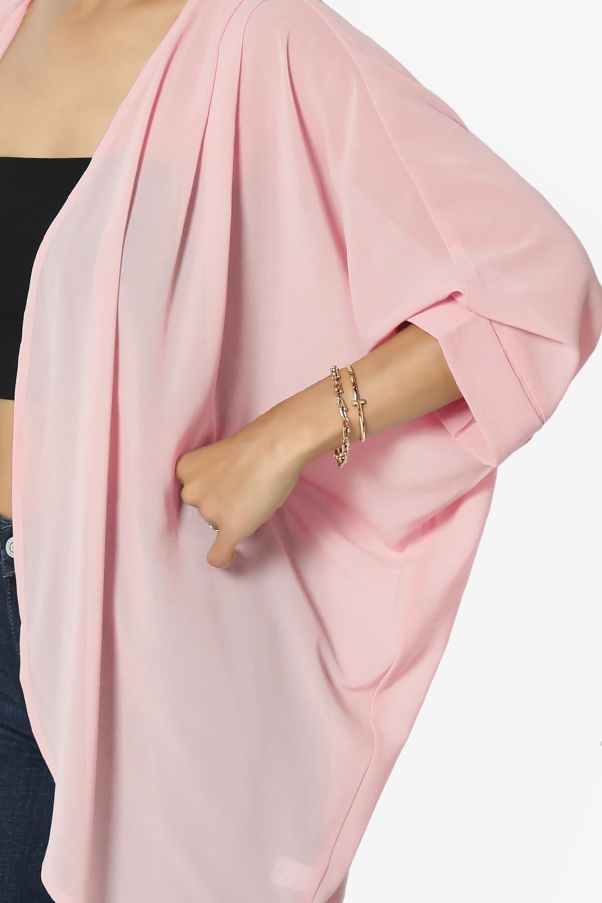 Blivia Pleated Kimono Chiffon Cardigan DUSTY PINK_5