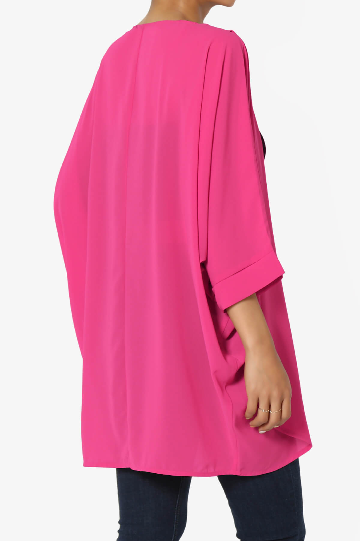 Blivia Pleated Kimono Chiffon Cardigan HOT PINK_4