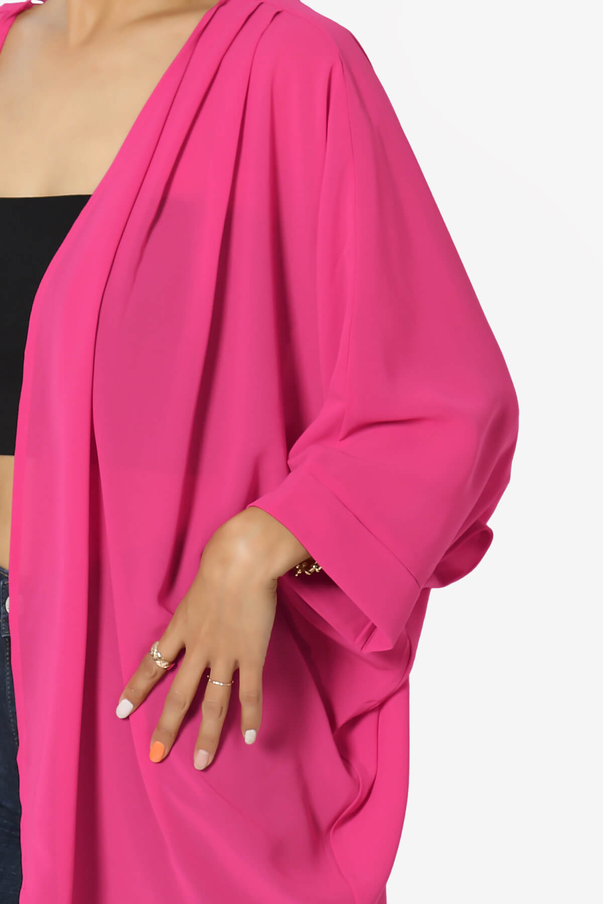Blivia Pleated Kimono Chiffon Cardigan HOT PINK_5