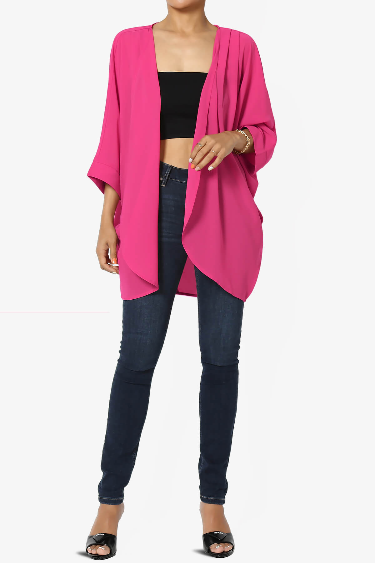 Blivia Pleated Kimono Chiffon Cardigan HOT PINK_6