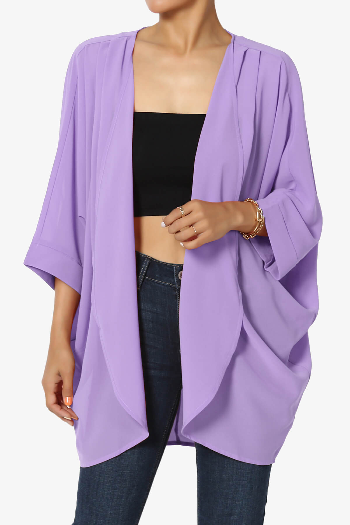 Blivia Pleated Kimono Chiffon Cardigan LAVENDER_1