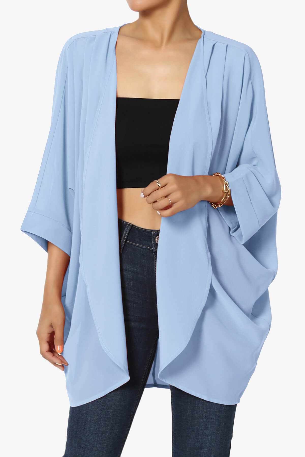 Blivia Pleated Kimono Chiffon Cardigan LIGHT BLUE_1