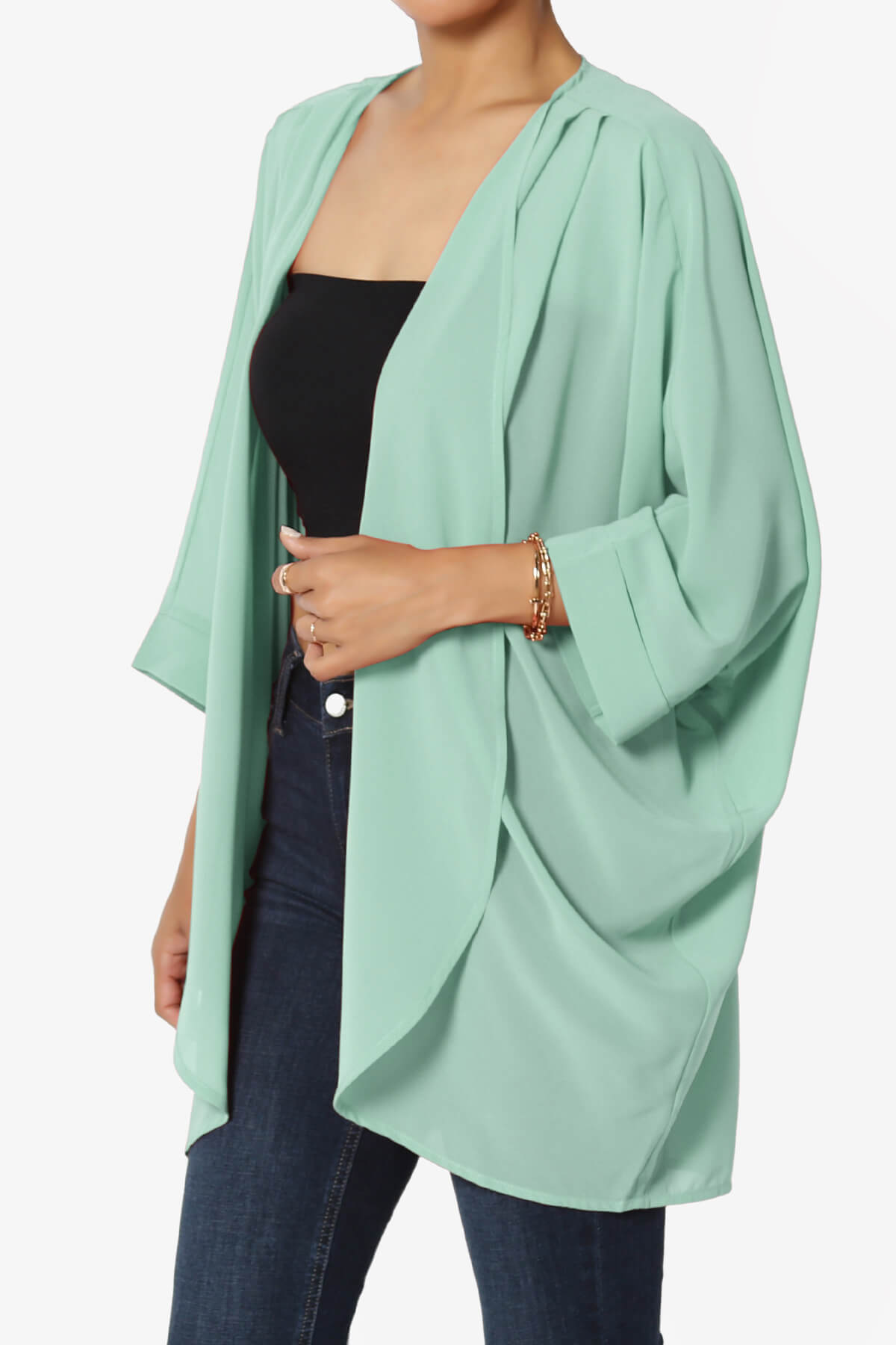 Blivia Pleated Kimono Chiffon Cardigan LIGHT GREEN_3