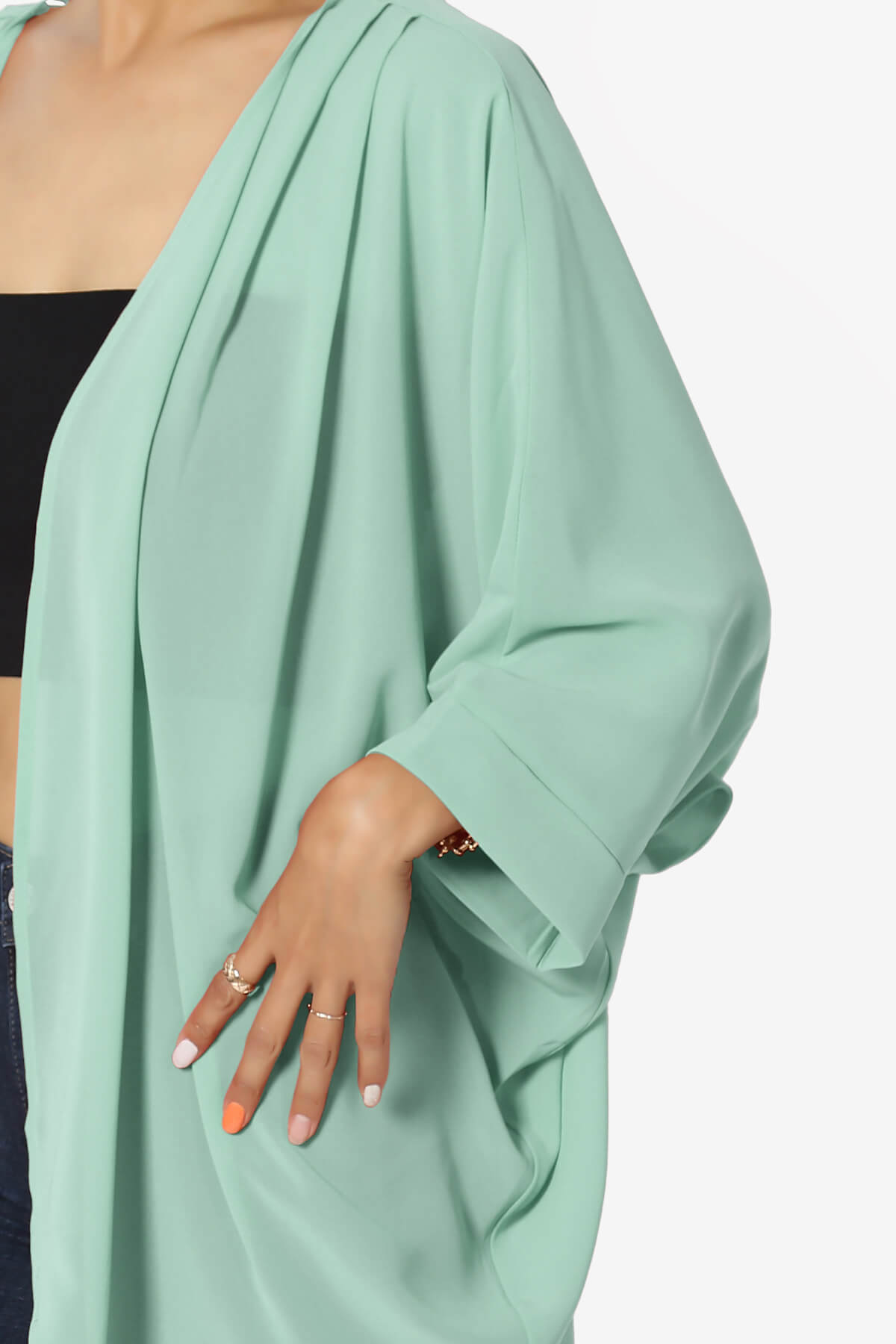 Blivia Pleated Kimono Chiffon Cardigan LIGHT GREEN_5