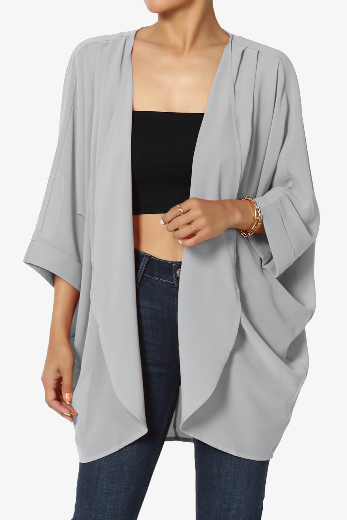 Blivia Pleated Kimono Chiffon Cardigan LIGHT GREY_1