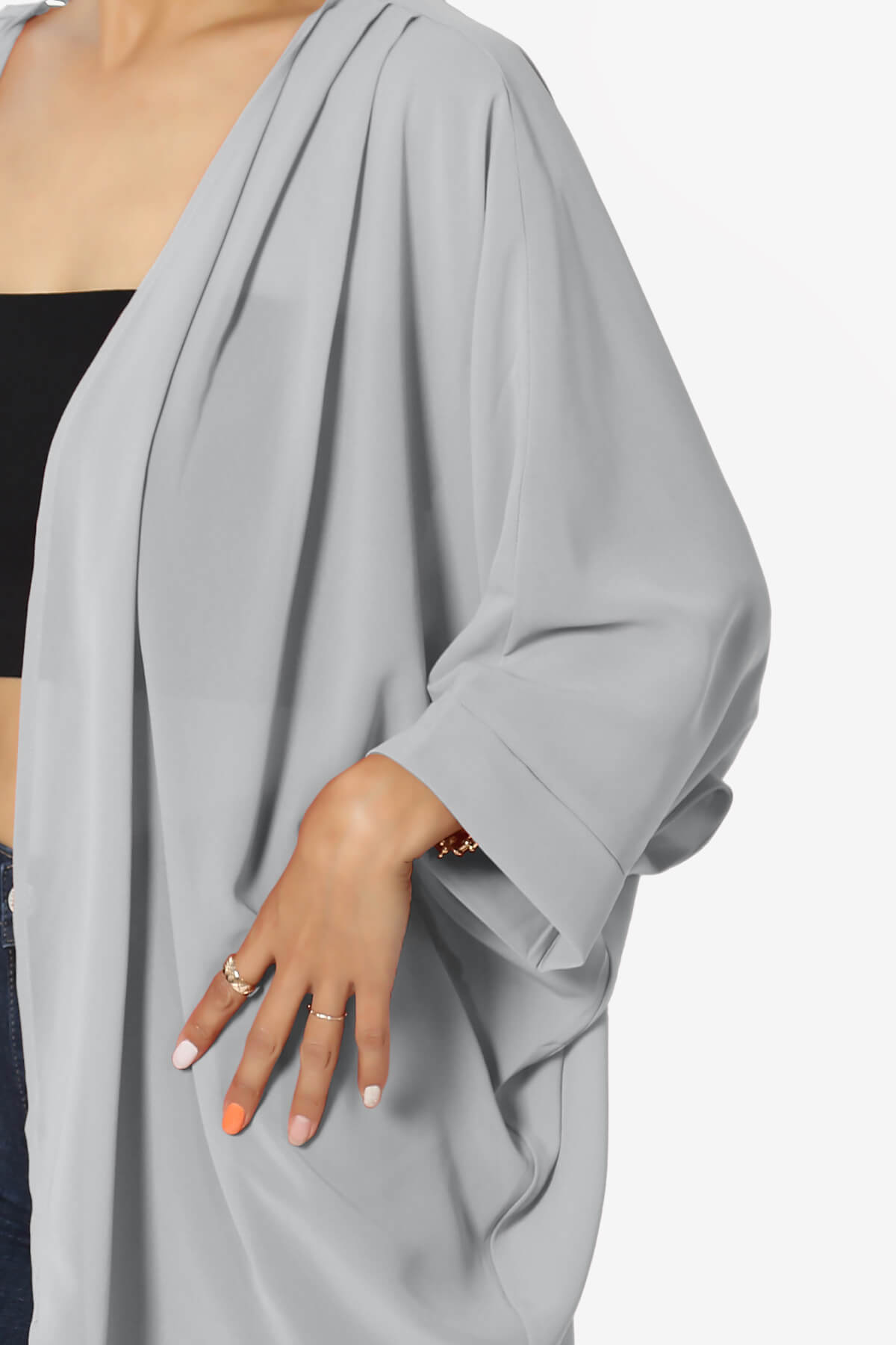 Blivia Pleated Kimono Chiffon Cardigan LIGHT GREY_5