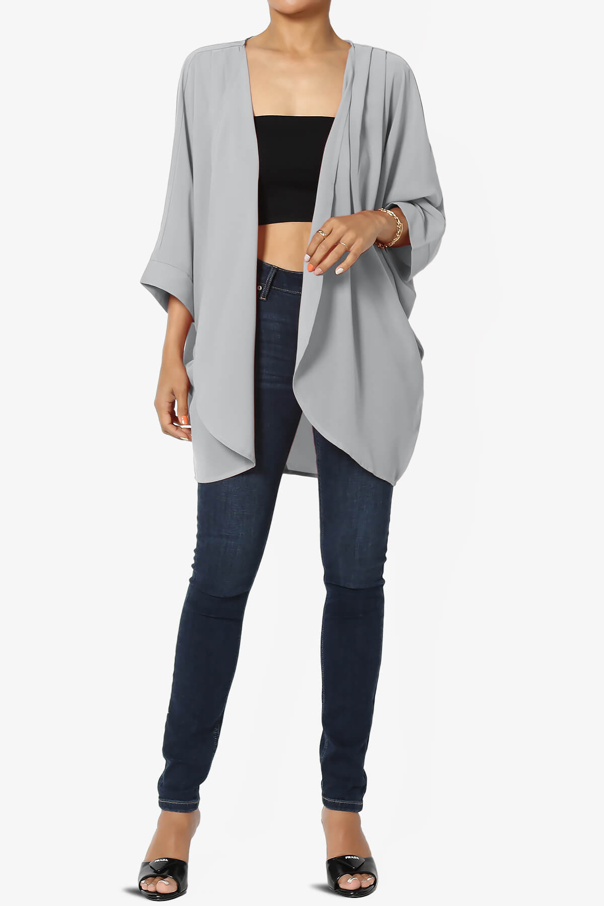Blivia Pleated Kimono Chiffon Cardigan LIGHT GREY_6