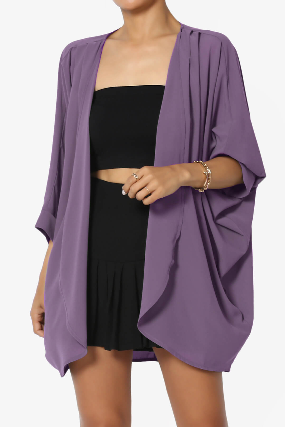 Blivia Pleated Kimono Chiffon Cardigan LILAC GREY_1