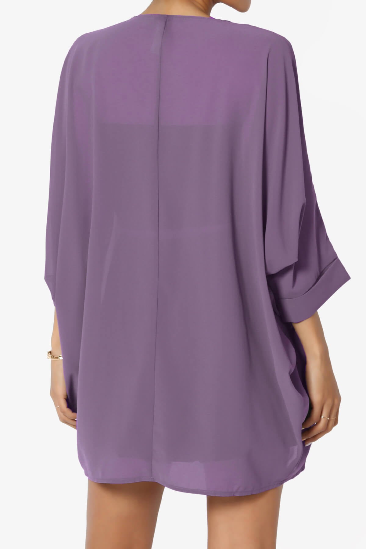 Blivia Pleated Kimono Chiffon Cardigan LILAC GREY_2