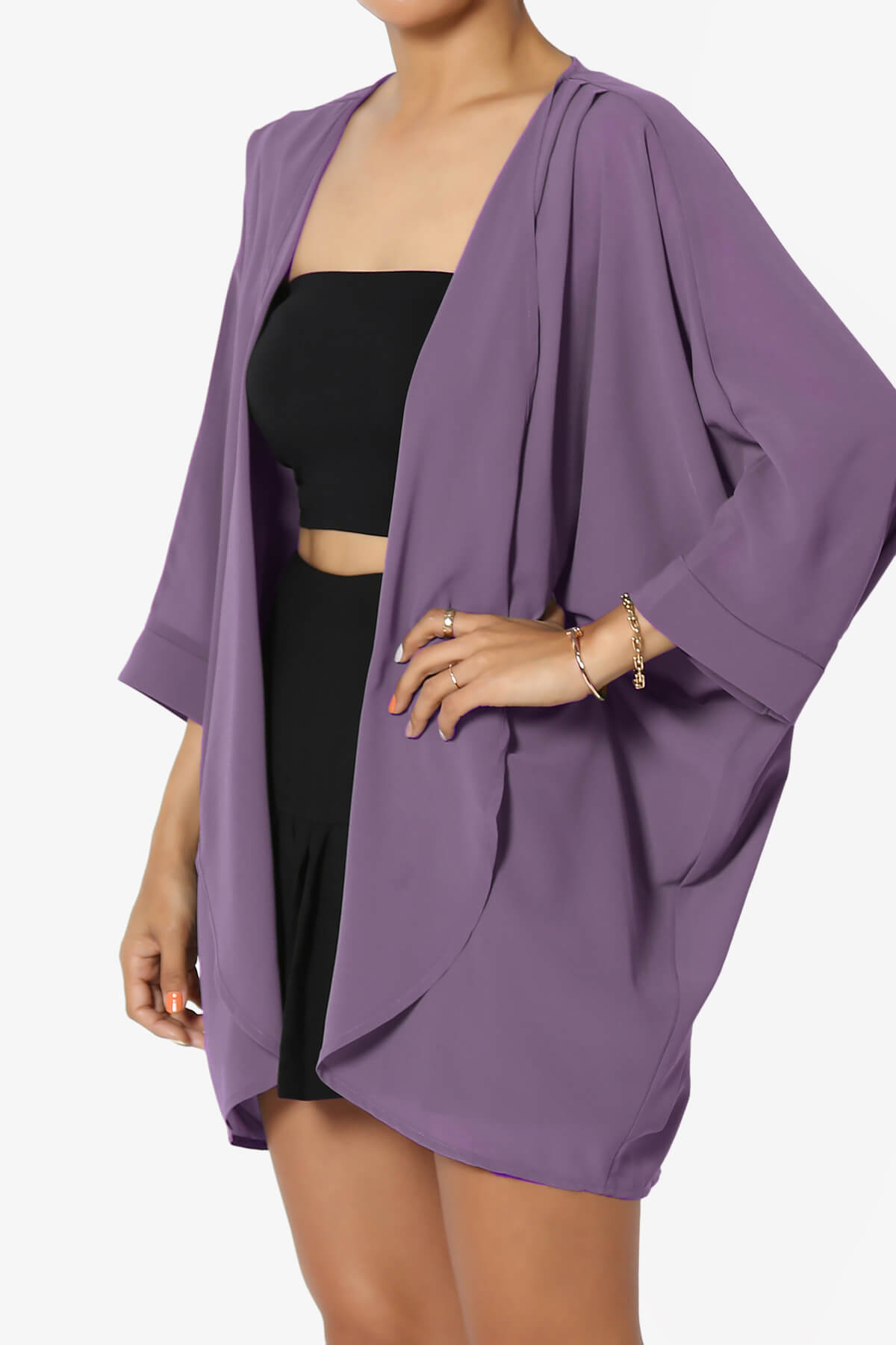 Blivia Pleated Kimono Chiffon Cardigan LILAC GREY_3