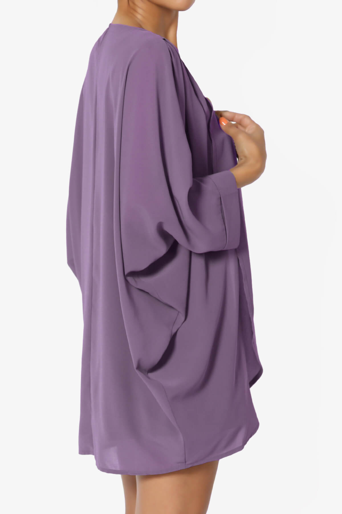 Blivia Pleated Kimono Chiffon Cardigan LILAC GREY_4