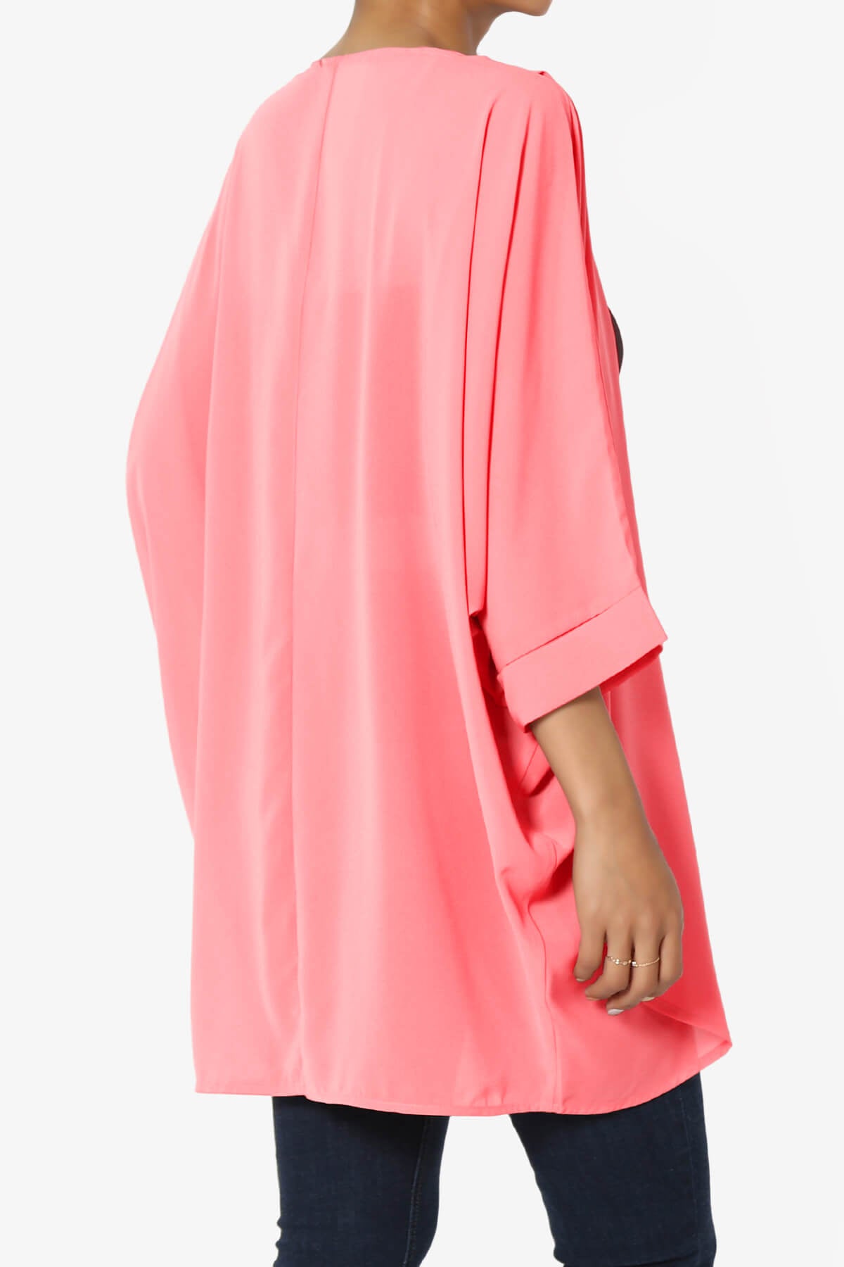Blivia Pleated Kimono Chiffon Cardigan NEON CORAL PINK_4