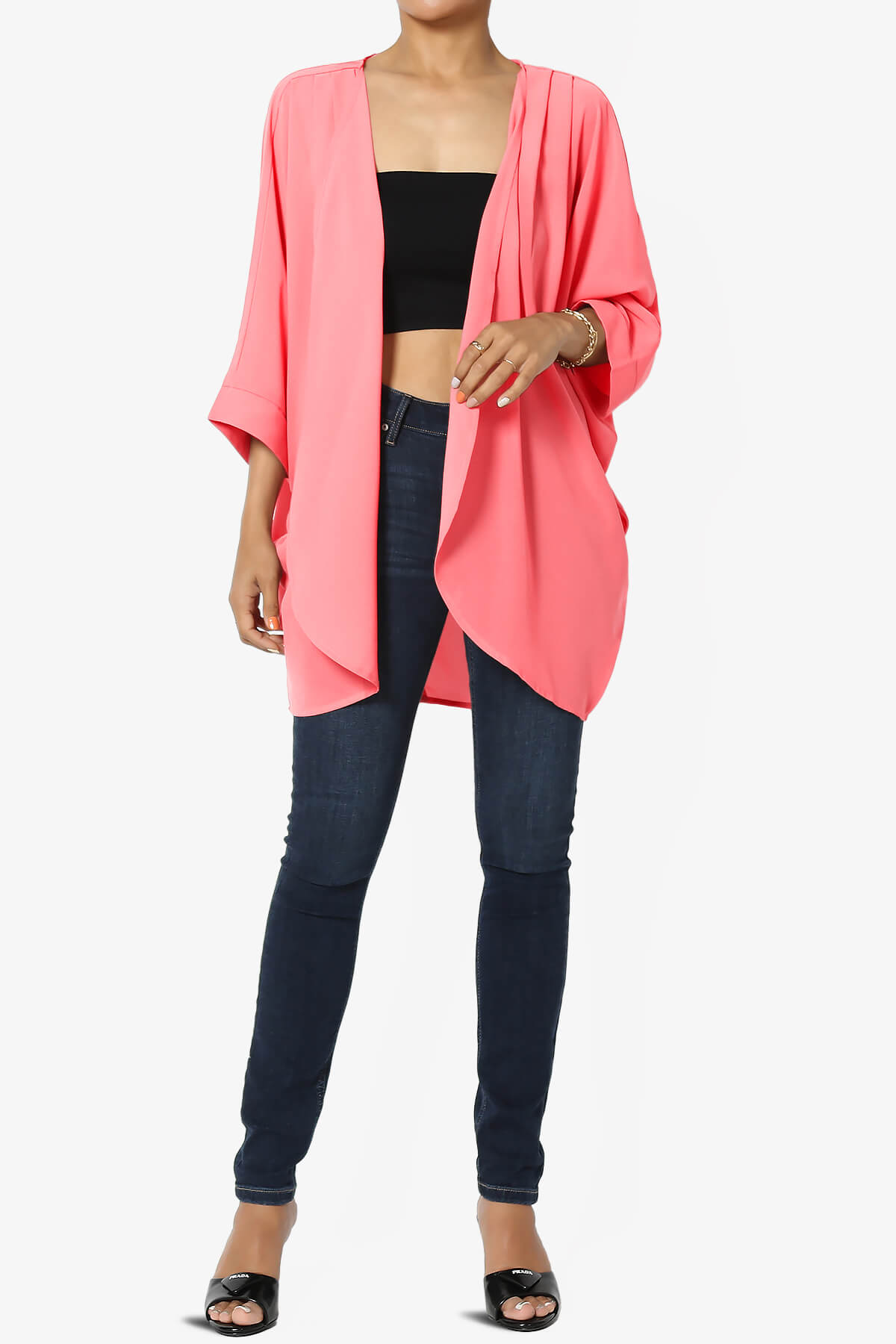 Blivia Pleated Kimono Chiffon Cardigan NEON CORAL PINK_6