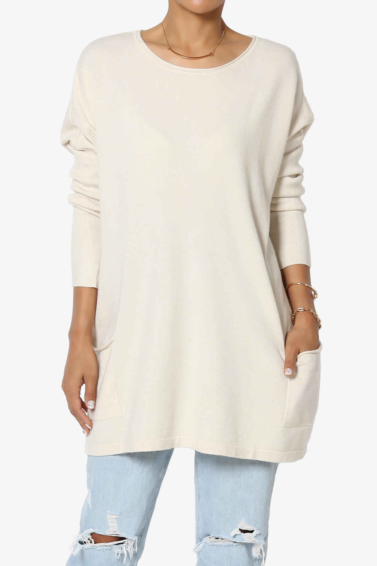 Brendi Super Soft Pocket Oversized Sweater BONE_1