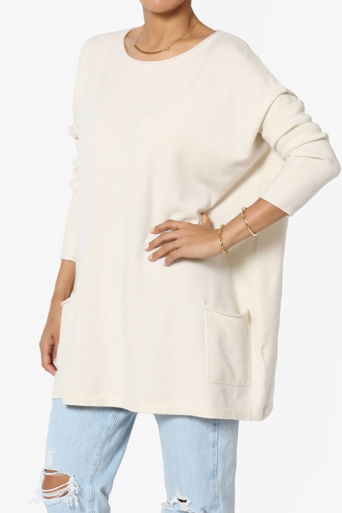 Brendi Super Soft Pocket Oversized Sweater BONE_3