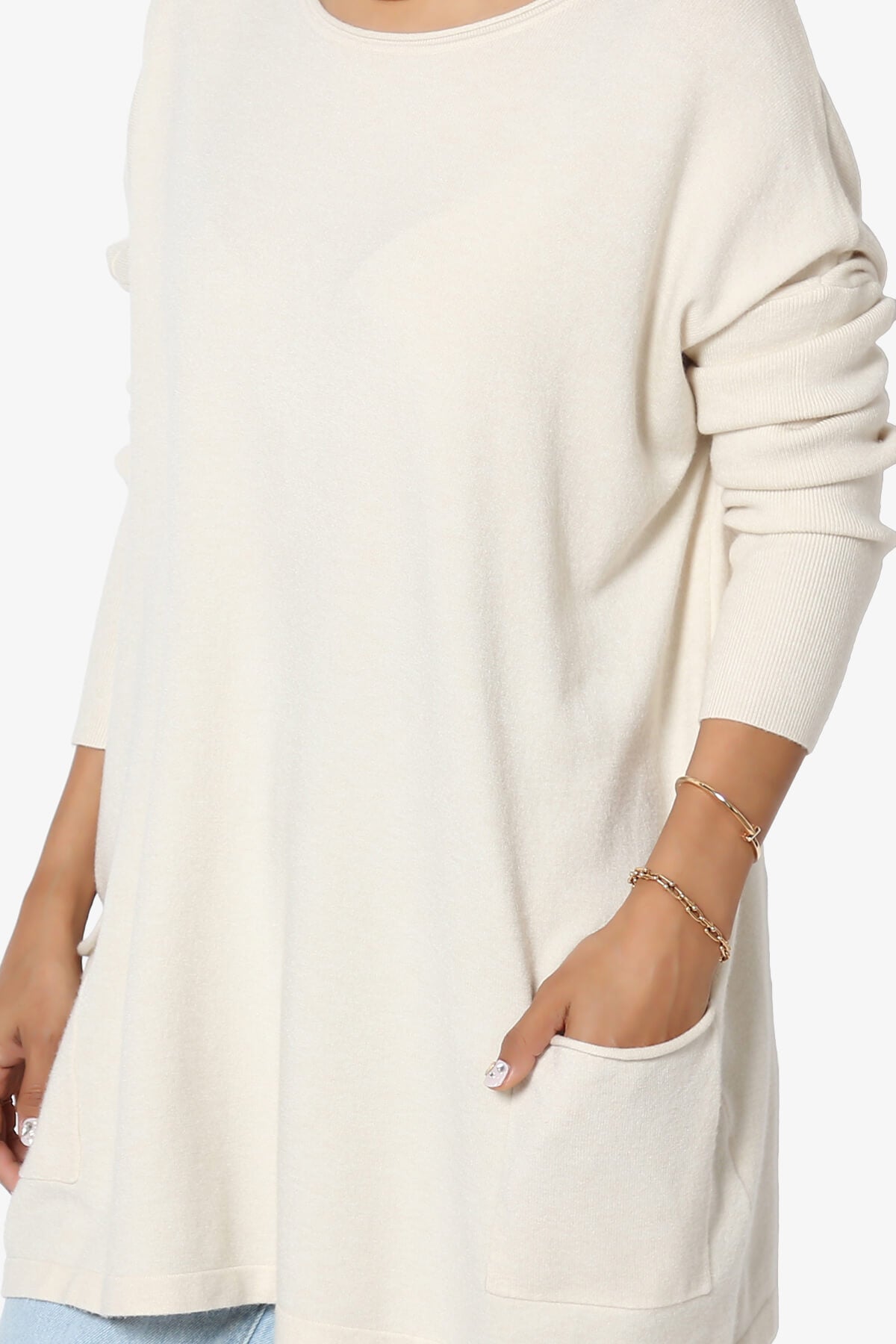 Brendi Super Soft Pocket Oversized Sweater BONE_5