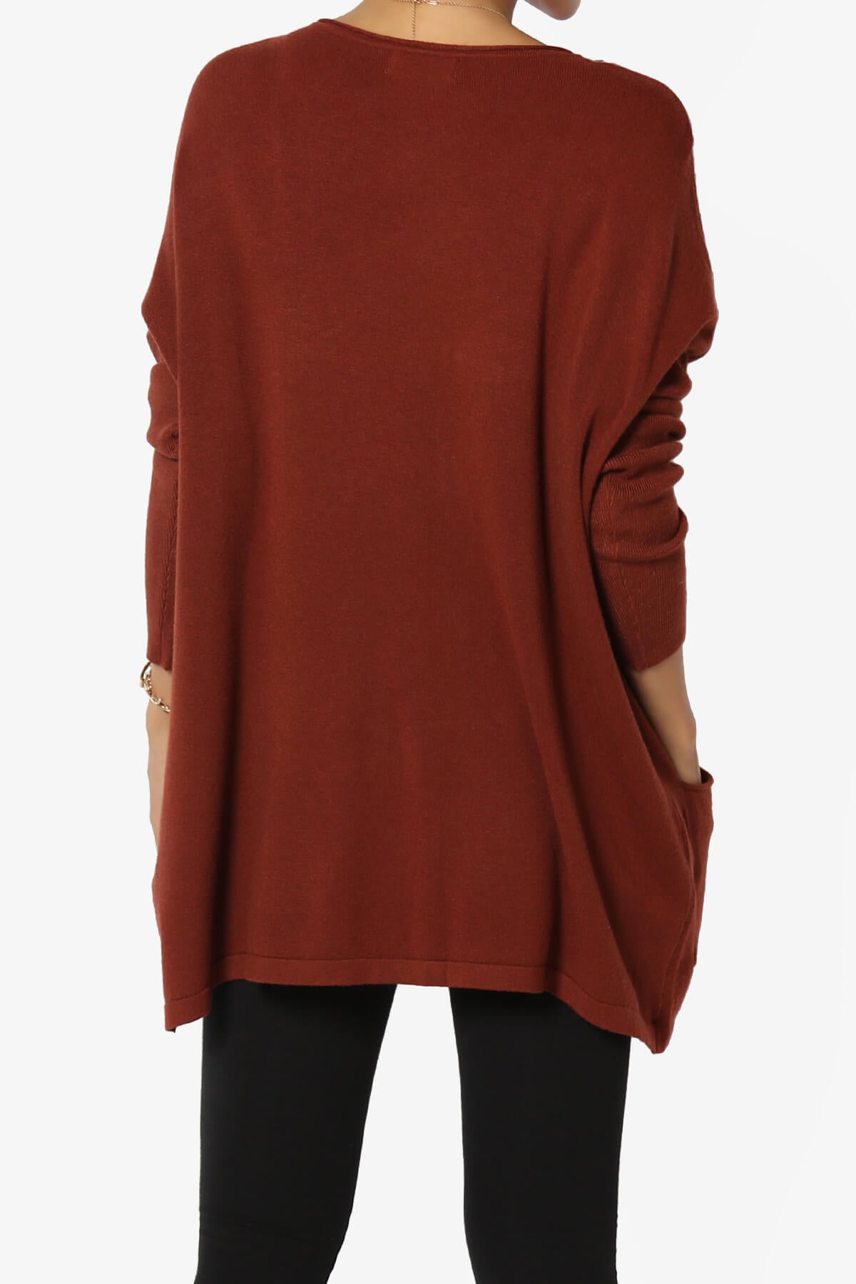 Brendi Super Soft Pocket Oversized Sweater DARK RUST_2
