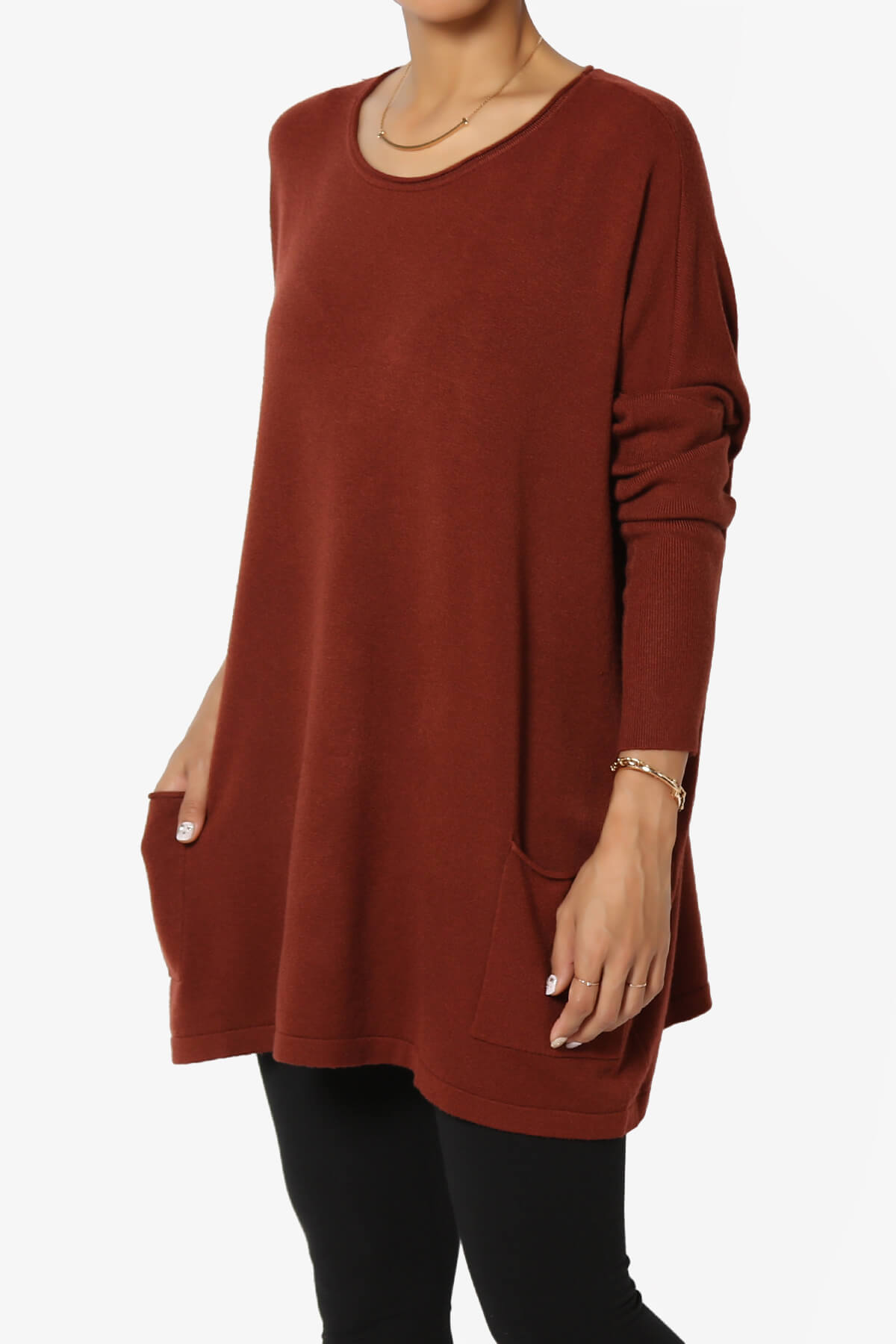 Brendi Super Soft Pocket Oversized Sweater DARK RUST_3