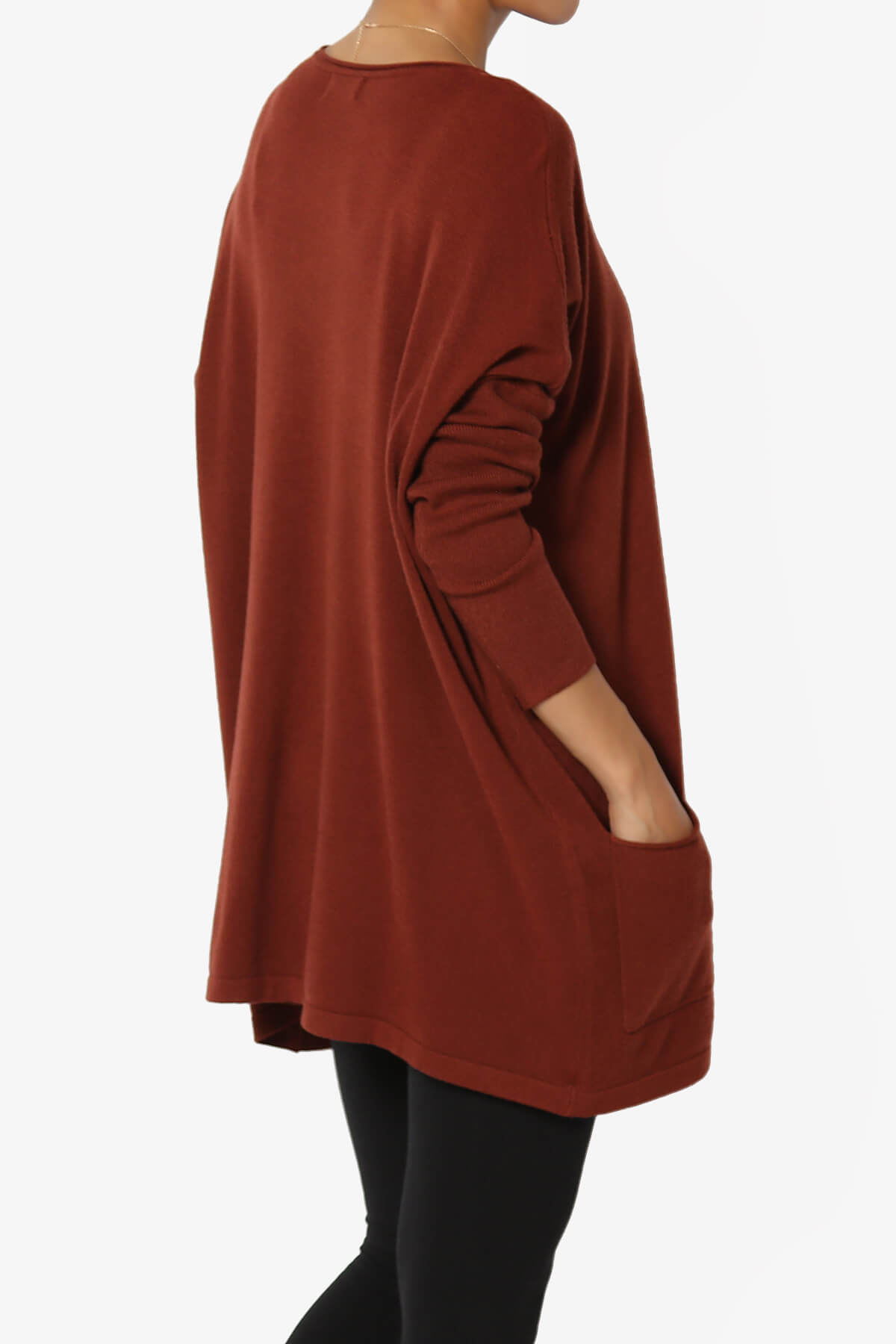 Brendi Super Soft Pocket Oversized Sweater DARK RUST_4