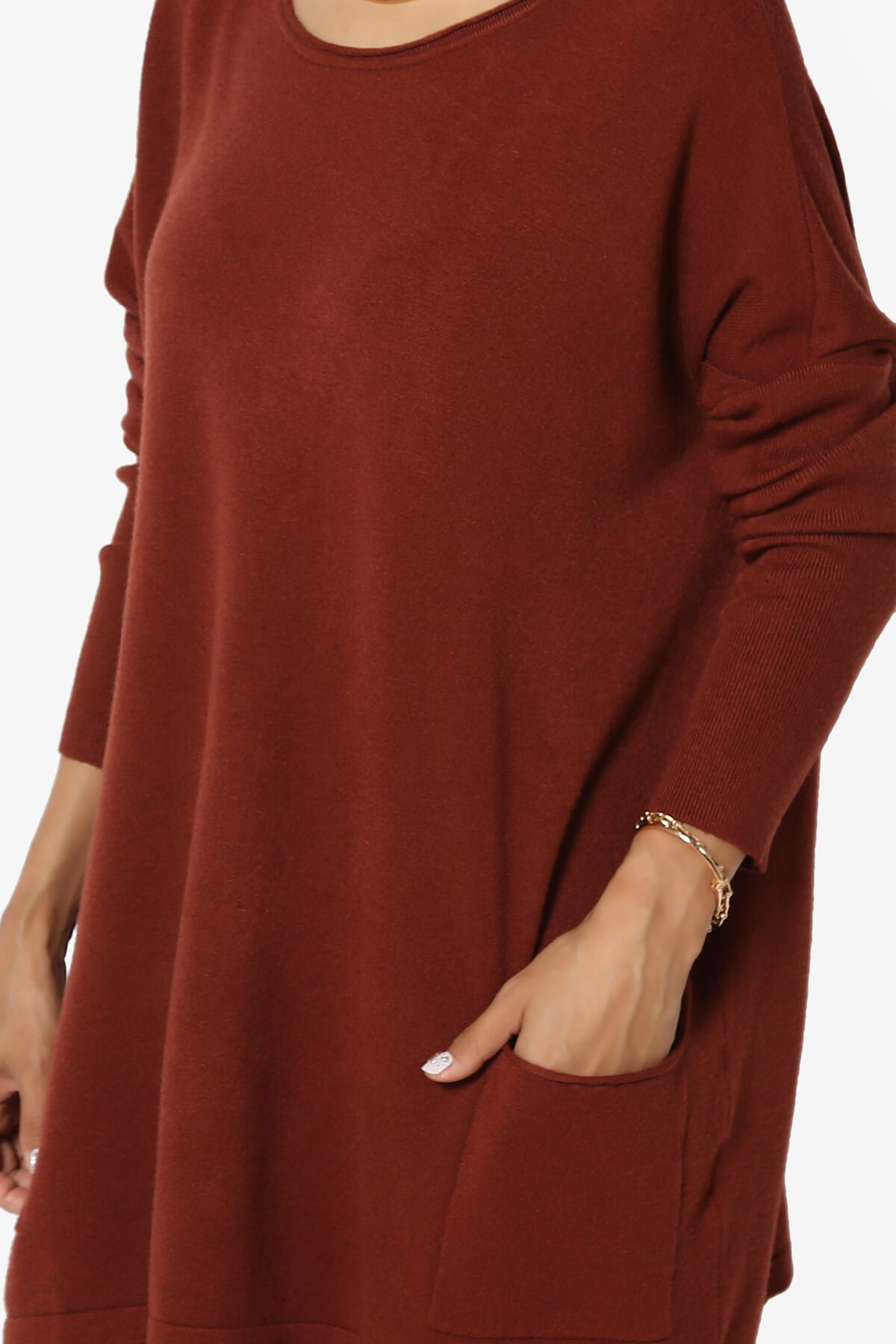 Brendi Super Soft Pocket Oversized Sweater DARK RUST_5