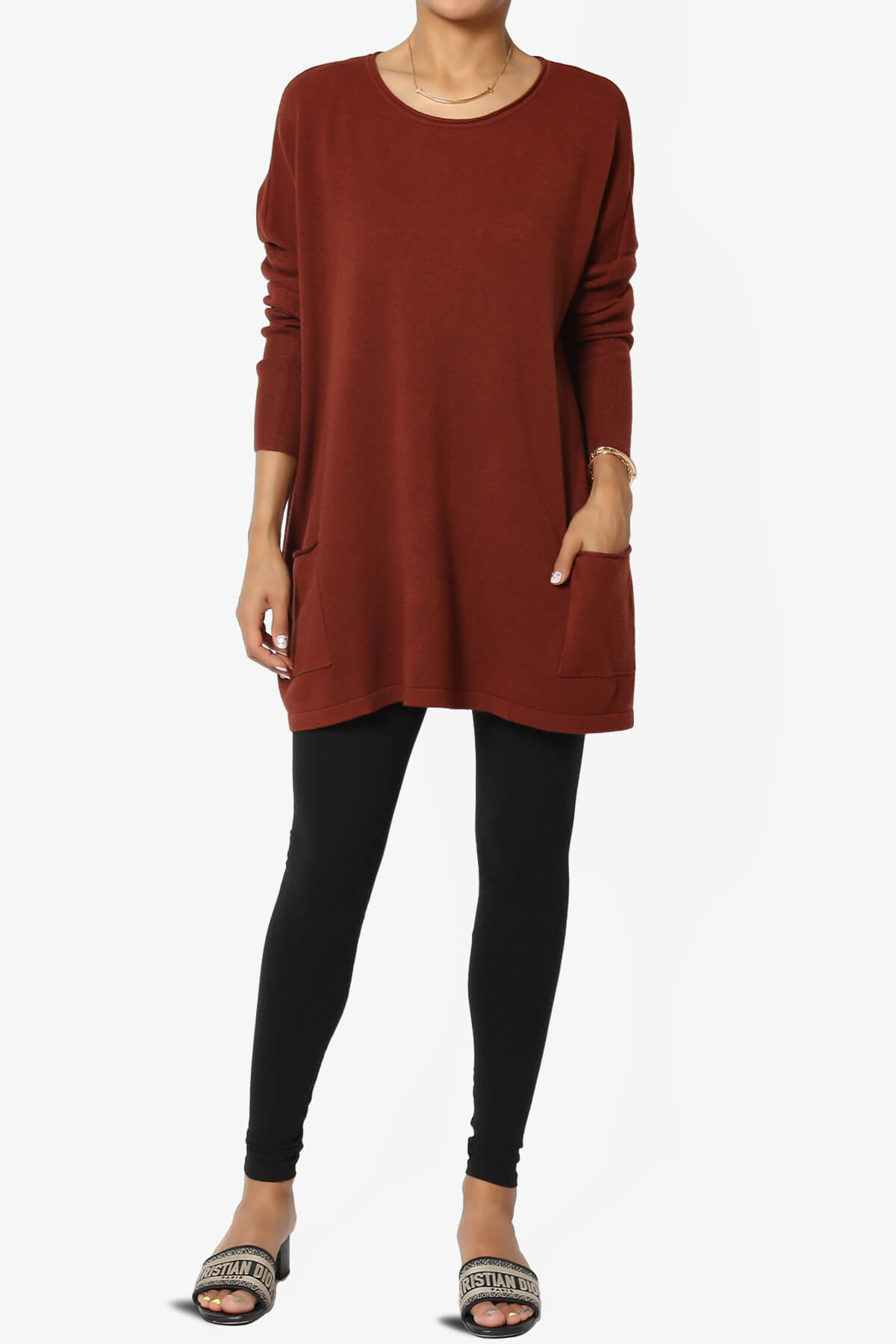 Brendi Super Soft Pocket Oversized Sweater DARK RUST_6