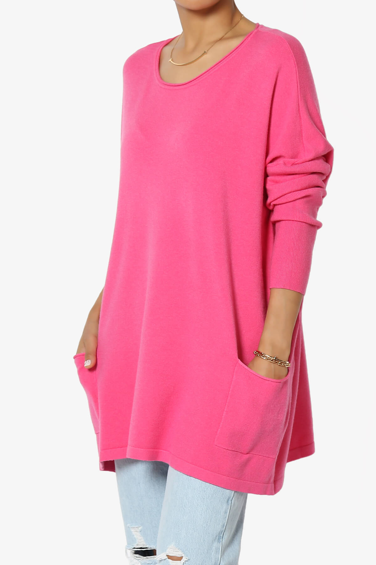 Brendi Super Soft Pocket Oversized Sweater FUCHSIA_3