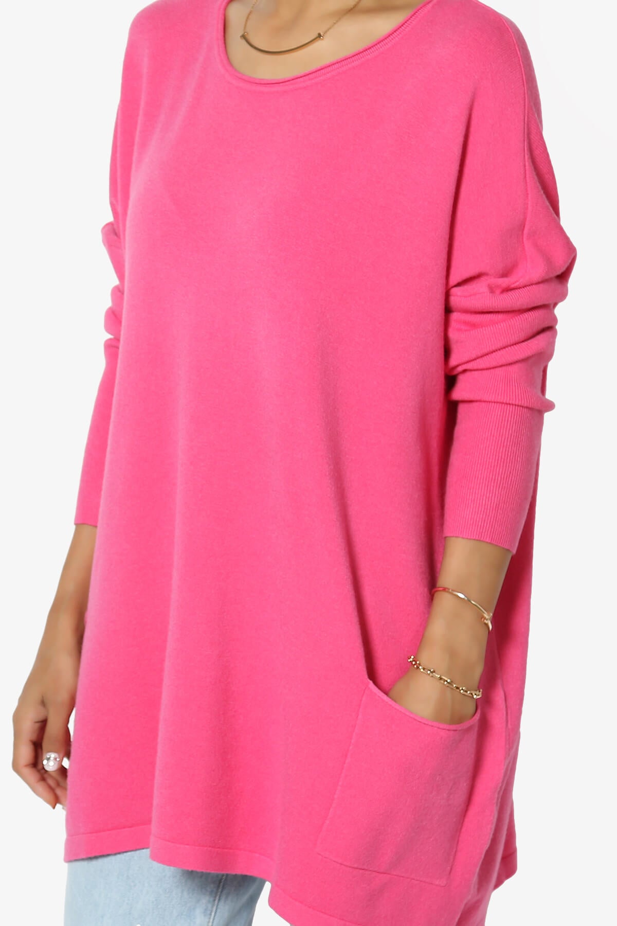 Brendi Super Soft Pocket Oversized Sweater FUCHSIA_5