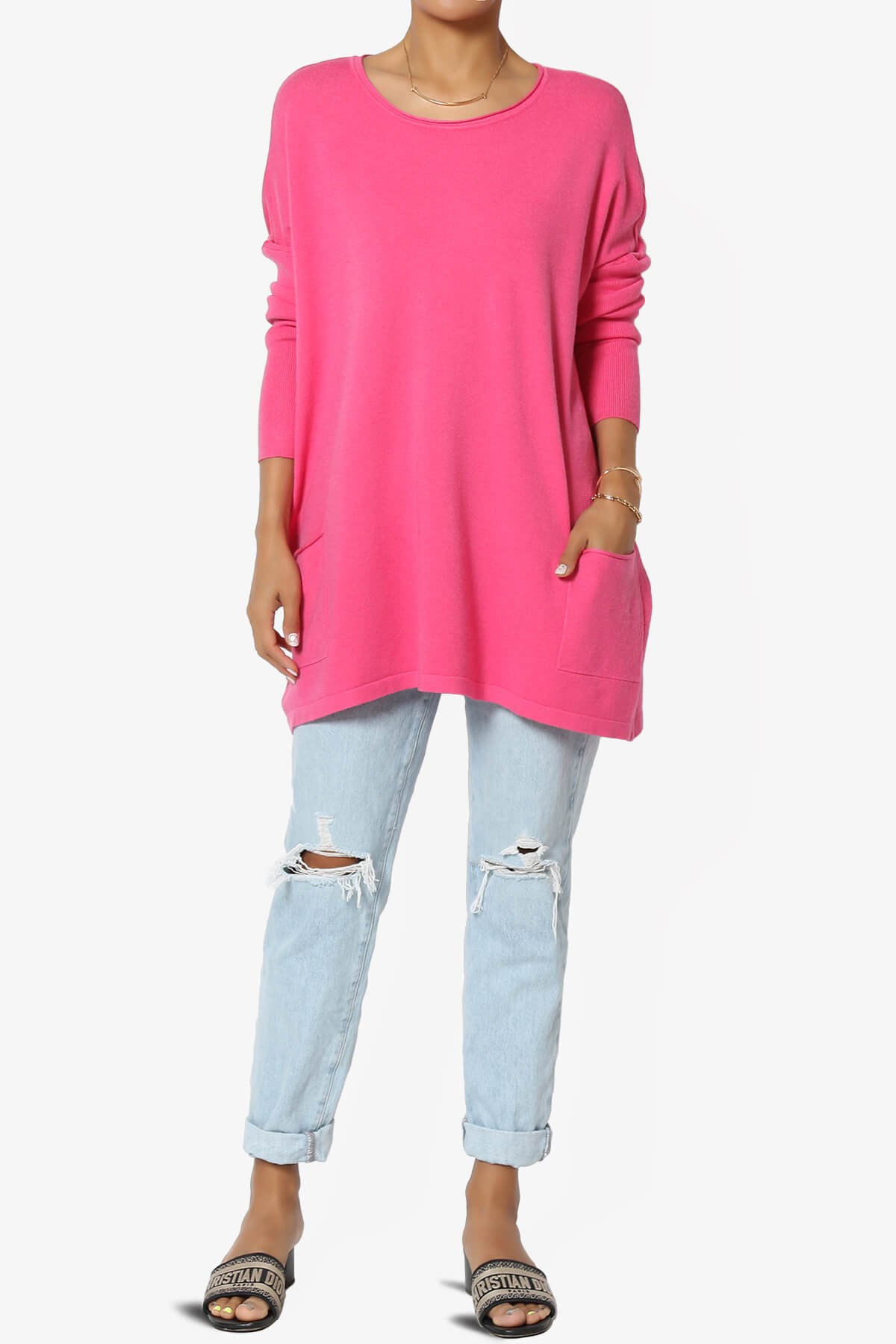 Brendi Super Soft Pocket Oversized Sweater FUCHSIA_6